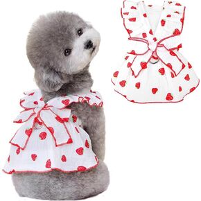 Dog Dresses for Small Dogs Girl, 100% Cotton Girl Dog Clothes with Leash Ring & Bow Decor,Cute Small Dog Clothes for Girls Strawberry Print,Summer Cat Dresses for Cats Only (Pink, Medium)
