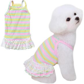 Winmany Dog Summer Clothes Puppy Sleeveless Striped Vest T-Shirt Pet Tutu Skirt Cat Dresses Suitable for Small Medium Cat Dog (Green, Medium)