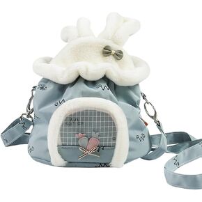 Portable Hedgehog Carrier Bag, Breathable Hamster Outdoor Travel Bag, Short Plush Warm Rat Travel Handbag Pouch for Sugar Glider Mice Bird Gerbil Baby Guinea Pig (Pink)
