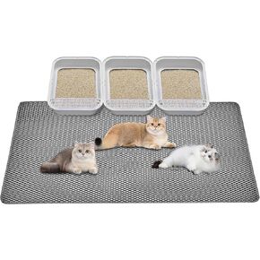 Cat Litter Mat - Extra Large XL 46"x 27" Cat Litter Mat Litter Trapping Mat.Honeycomb Double Layer Design,Urine and Water Proof Material,No Slip& No Phthalate,Washable Easy Clean(Grey)