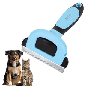 AINA Pet Grooming Comb for Dogs & Cats - Comfortable, Effective, Deshedding, Dematting Pet Combing Tool | Reduces Shedding, Easy to Clean Stainless Steel Head, Smooth Ends & Non-Slip Grip | Blue-Small