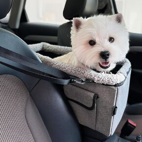 Niubya Dog Car Seat for Small Dog,Center Console Dog Car Seat,Dog Booster Car Seat,Pet Car Seat with Double Protection Seat Belts, Washable Cushion, Safety Leash and Storage Pocket