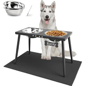 Metal Elevated Dog Bowls for Extra Large & Large Dogs, Dog Feeder with 2000ML Stainless Steel Bowls and Sprill Proof Mat, 15'' Tall Raised Dog Bowl Stand with Tapered Legs for Large Breed