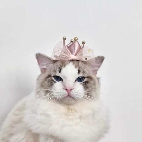 Adorable Pink Satin Crown Hat Hair Clip for Cats and Small Dogs for Parties & Holidays Costume Outfit Accessories for Cats Kitten Puppy Rabbit in Saudi Arabia