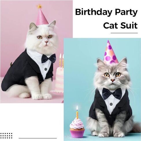 DENTRUN Cat Tuxedo Outfit, Sphynx Cat Costume Formal Suit with Bow Tie, Stylish Cat Shirt Fashion Apparel Fancy Clothes, Kitten Formal Attire Wedding Onesie Costume for Cats Only in Kuwait