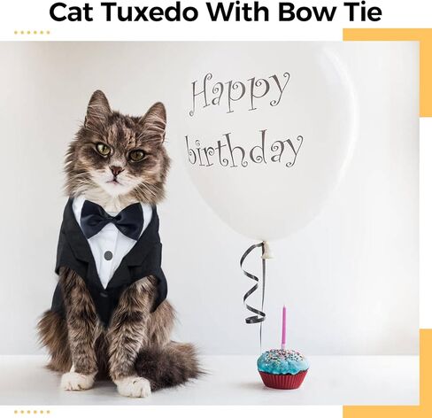DENTRUN Cat Tuxedo Outfit, Sphynx Cat Costume Formal Suit with Bow Tie, Stylish Cat Shirt Fashion Apparel Fancy Clothes, Kitten Formal Attire Wedding Onesie Costume for Cats Only in Kuwait