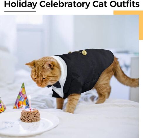 DENTRUN Cat Tuxedo Outfit, Sphynx Cat Costume Formal Suit with Bow Tie, Stylish Cat Shirt Fashion Apparel Fancy Clothes, Kitten Formal Attire Wedding Onesie Costume for Cats Only in Kuwait