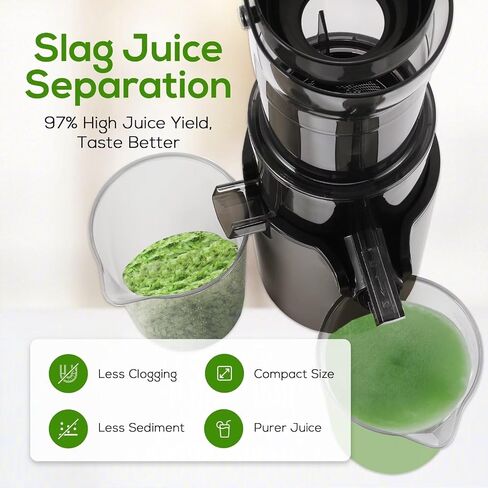 Cold Press Juicer Machines, Compact Masticating Juicer Vegetables & Fruits | 97% Juice Yield, Max Nutrition - Electric Slow Juicer with 2 Cups for Whole Lemon Orange Ginger (BPA-Free, Divide Pulp) in Saudi Arabia