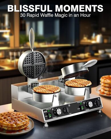 PYY Commercial Waffle Maker Double Waffle Maker Large Stainless Steel Waffle Maker Silver Non-stick Electric Chaffle Maker for Restaurant Party Food Stall in Saudi Arabia