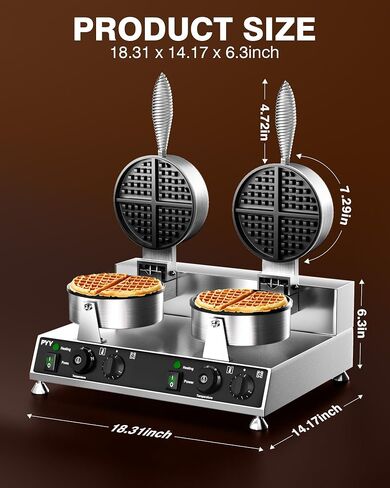 PYY Commercial Waffle Maker Double Waffle Maker Large Stainless Steel Waffle Maker Silver Non-stick Electric Chaffle Maker for Restaurant Party Food Stall in Saudi Arabia