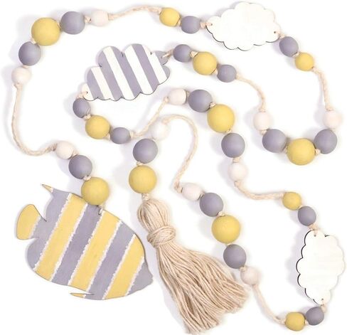 Wooden Bead Garland with Tassels – Premium Beaded Garlands for Coastal Farmhouse Décor – Ideal for Nautical Nursery Decor - Farmhouse Rustic Home Decor - Hand Painted Beads with Tassels in Saudi Arabia