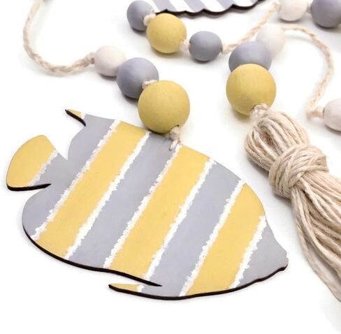 Wooden Bead Garland with Tassels – Premium Beaded Garlands for Coastal Farmhouse Décor – Ideal for Nautical Nursery Decor - Farmhouse Rustic Home Decor - Hand Painted Beads with Tassels in Saudi Arabia