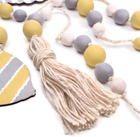 Wooden Bead Garland with Tassels – Premium Beaded Garlands for Coastal Farmhouse Décor – Ideal for Nautical Nursery Decor - Farmhouse Rustic Home Decor - Hand Painted Beads with Tassels in Saudi Arabia
