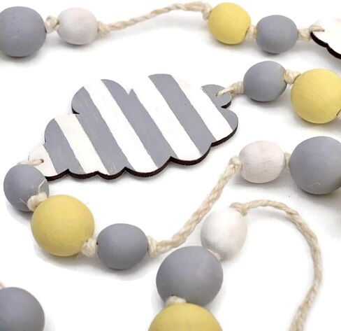 Wooden Bead Garland with Tassels – Premium Beaded Garlands for Coastal Farmhouse Décor – Ideal for Nautical Nursery Decor - Farmhouse Rustic Home Decor - Hand Painted Beads with Tassels in Saudi Arabia