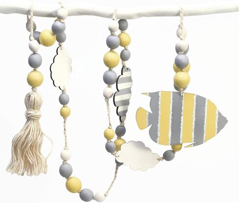 Wooden Bead Garland with Tassels – Premium Beaded Garlands for Coastal Farmhouse Décor – Ideal for Nautical Nursery Decor - Farmhouse Rustic Home Decor - Hand Painted Beads with Tassels in Saudi Arabia