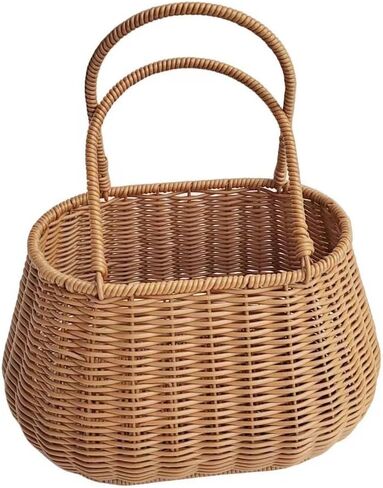 Egg Basket with Handle - 10"x5"x6" Hand Woven Gift Basket Picnic Basket Fruit Gargering Basket Flower Girl Basket for Multi-Use Storage in Saudi Arabia