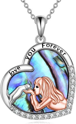 Dog Necklace 925 Sterling Silver Puppy And Girl Pendant Necklace Dog Lovers Abalone Shell Jewelry Gifts for Women Girls in Saudi Arabia