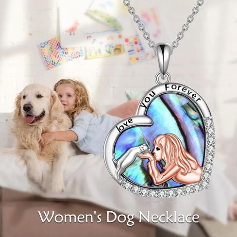 Dog Necklace 925 Sterling Silver Puppy And Girl Pendant Necklace Dog Lovers Abalone Shell Jewelry Gifts for Women Girls in Saudi Arabia