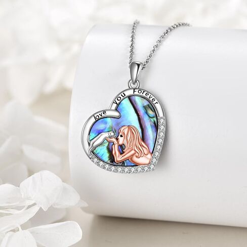 Dog Necklace 925 Sterling Silver Puppy And Girl Pendant Necklace Dog Lovers Abalone Shell Jewelry Gifts for Women Girls in Saudi Arabia
