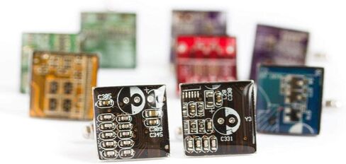 Recycled circuit board cufflinks (dark blue) in Saudi Arabia
