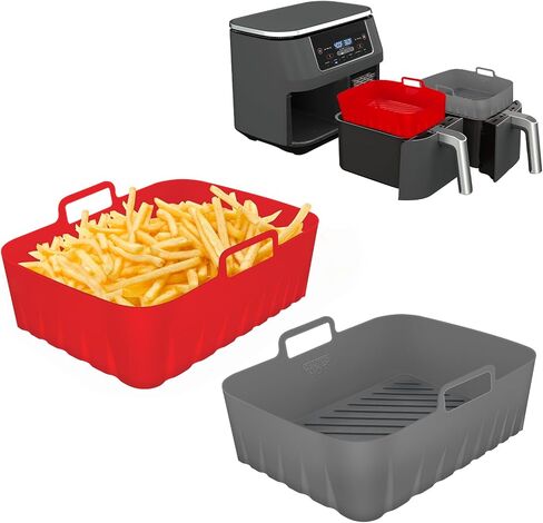 Silicone Liners Rectangle 2 Pcs for Air Fryer Dual Basket 8 to 10 Qt, Food-grade Reusable Baking Tray Fit Ninja DZ201 DZ401 DZ550, 4 to 5 Qt Each, Double Zone Airfryer Accessories in Saudi Arabia