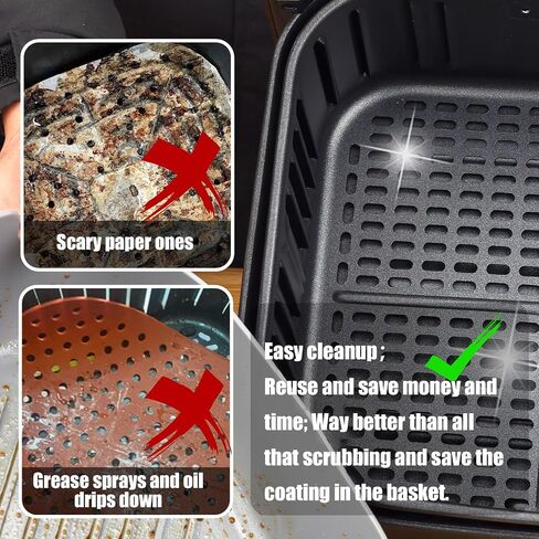 Silicone Liners Rectangle 2 Pcs for Air Fryer Dual Basket 8 to 10 Qt, Food-grade Reusable Baking Tray Fit Ninja DZ201 DZ401 DZ550, 4 to 5 Qt Each, Double Zone Airfryer Accessories in Saudi Arabia
