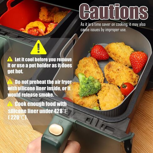 Silicone Liners Rectangle 2 Pcs for Air Fryer Dual Basket 8 to 10 Qt, Food-grade Reusable Baking Tray Fit Ninja DZ201 DZ401 DZ550, 4 to 5 Qt Each, Double Zone Airfryer Accessories in Saudi Arabia