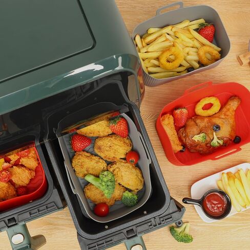 Silicone Liners Rectangle 2 Pcs for Air Fryer Dual Basket 8 to 10 Qt, Food-grade Reusable Baking Tray Fit Ninja DZ201 DZ401 DZ550, 4 to 5 Qt Each, Double Zone Airfryer Accessories in Saudi Arabia