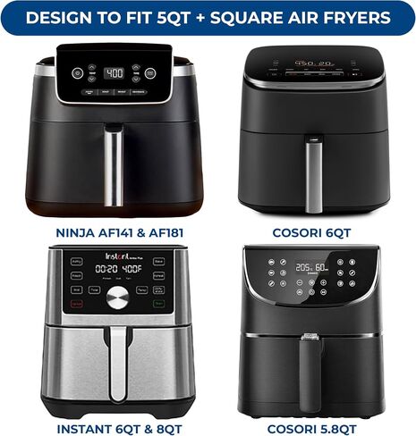 Premium 6Qt Square Air Fryer Liners for Cosori 6Qt Air Fryer, Ninja AF141 & AF181, & Square instant vortex plus 6Qt & 8Qt Air Fryers. Silicone Lines on base for better Air circulation. in Saudi Arabia