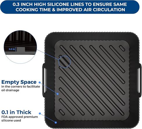 Premium 6Qt Square Air Fryer Liners for Cosori 6Qt Air Fryer, Ninja AF141 & AF181, & Square instant vortex plus 6Qt & 8Qt Air Fryers. Silicone Lines on base for better Air circulation. in Saudi Arabia