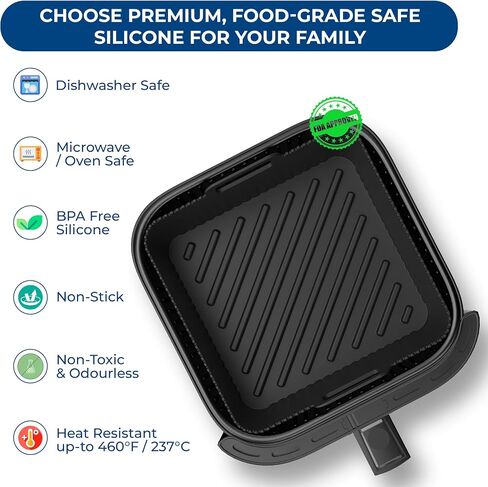 Premium 6Qt Square Air Fryer Liners for Cosori 6Qt Air Fryer, Ninja AF141 & AF181, & Square instant vortex plus 6Qt & 8Qt Air Fryers. Silicone Lines on base for better Air circulation. in Saudi Arabia