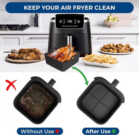 Premium 6Qt Square Air Fryer Liners for Cosori 6Qt Air Fryer, Ninja AF141 & AF181, & Square instant vortex plus 6Qt & 8Qt Air Fryers. Silicone Lines on base for better Air circulation. in Saudi Arabia