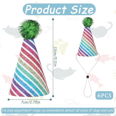 KALIONE 6 Packs Cat Birthday Hat, Rainbow Dog Party Hats Dog Birthday Hats Mini Party Hats Cute Puppy Hats with Pompons Adjustable Leather Headbands Birthday Hats for Kittens Dogs Animals Friends in Saudi Arabia