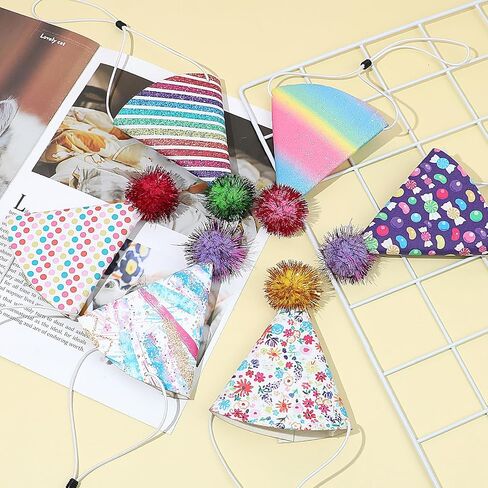 KALIONE 6 Packs Cat Birthday Hat, Rainbow Dog Party Hats Dog Birthday Hats Mini Party Hats Cute Puppy Hats with Pompons Adjustable Leather Headbands Birthday Hats for Kittens Dogs Animals Friends in Saudi Arabia