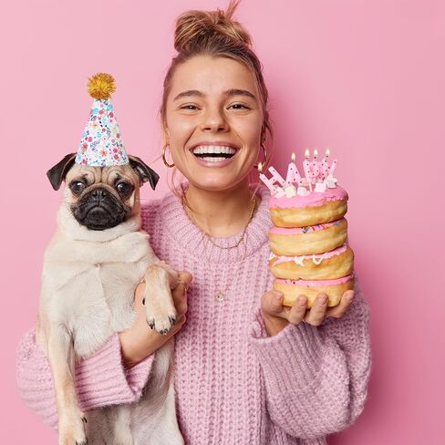 KALIONE 6 Packs Cat Birthday Hat, Rainbow Dog Party Hats Dog Birthday Hats Mini Party Hats Cute Puppy Hats with Pompons Adjustable Leather Headbands Birthday Hats for Kittens Dogs Animals Friends in Saudi Arabia