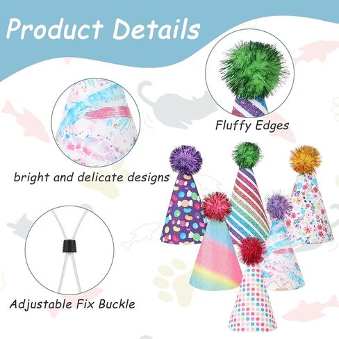 KALIONE 6 Packs Cat Birthday Hat, Rainbow Dog Party Hats Dog Birthday Hats Mini Party Hats Cute Puppy Hats with Pompons Adjustable Leather Headbands Birthday Hats for Kittens Dogs Animals Friends in Saudi Arabia