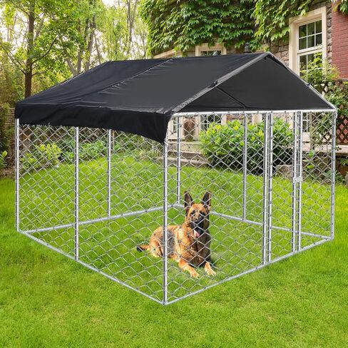 Outdoor Dog Kennel 10x10x6FT, Outdoor Dog Fence for Backyard, Heavy Duty Outdoor Fence Dog Run with Waterproof UV-Resistant Cover in Saudi Arabia