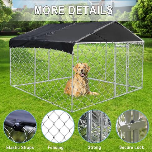 Outdoor Dog Kennel 10x10x6FT, Outdoor Dog Fence for Backyard, Heavy Duty Outdoor Fence Dog Run with Waterproof UV-Resistant Cover in Saudi Arabia