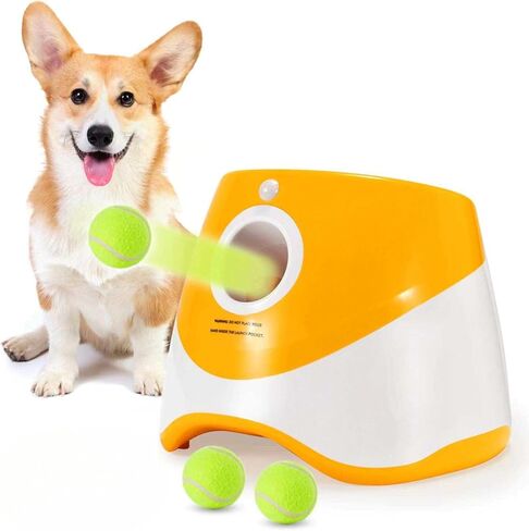 Automatic Dog Ball Launcher, Ball Launcher for small Dogs with 3 Tennis Balls, Interactive Indoor & Outdoor Dog Toys, Dog Ball Thrower Machine (Orange) in Saudi Arabia