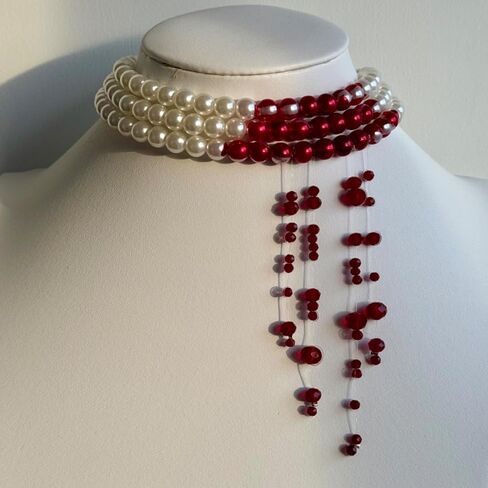 Vampire Bite Dracula's Kiss Blood Drop Three Layers Faux Pearl Necklace in Saudi Arabia