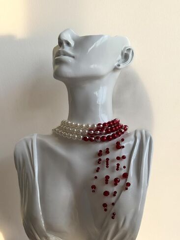 Vampire Bite Dracula's Kiss Blood Drop Three Layers Faux Pearl Necklace in Saudi Arabia
