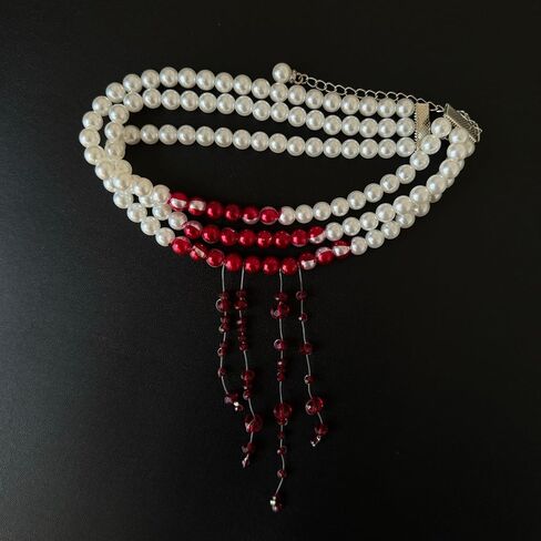 Vampire Bite Dracula's Kiss Blood Drop Three Layers Faux Pearl Necklace in Saudi Arabia