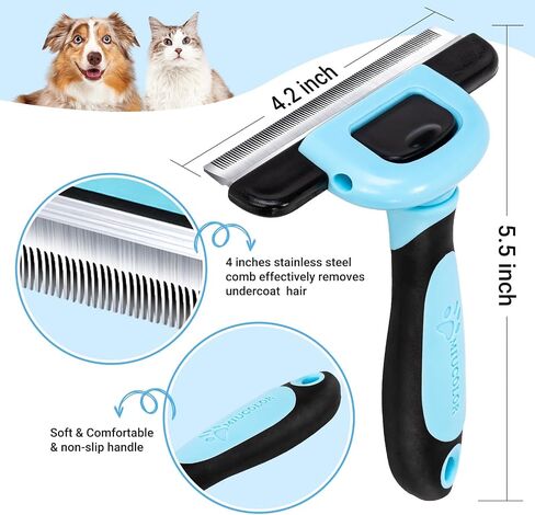 MIU COLOR Dog Brush Kit 2PCS, Deshedding Dog Brush & 2 Sided Undercoat Rake for Dogs & Cats, Long Medium Hair Deshedding Tool, Effective Dog Brush Set Removing Knots, Mats, Tangles, Extra Wide in Kuwait