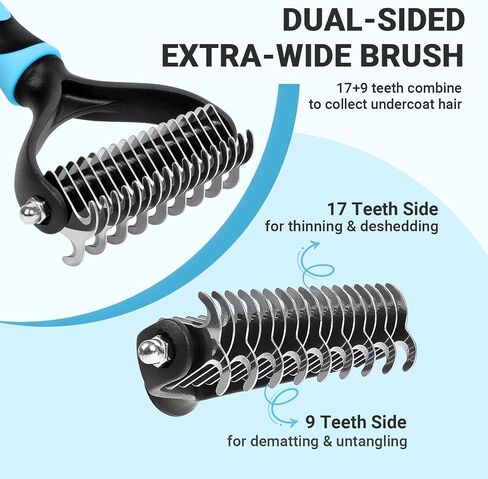MIU COLOR Dog Brush Kit 2PCS, Deshedding Dog Brush & 2 Sided Undercoat Rake for Dogs & Cats, Long Medium Hair Deshedding Tool, Effective Dog Brush Set Removing Knots, Mats, Tangles, Extra Wide in Kuwait