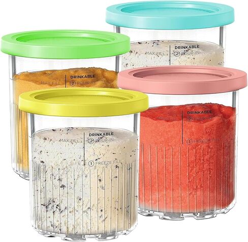 For Ninja Creami Deluxe NC500 NC501 Series Ice Cream Makers, BPA-Free & Dishwasher Safe, 24oz Pints with Lids 4 Pack - Assorted Colors (4, 24 OZ) in Saudi Arabia