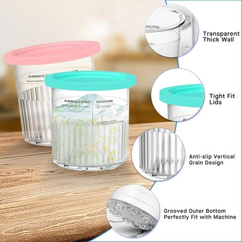 For Ninja Creami Deluxe NC500 NC501 Series Ice Cream Makers, BPA-Free & Dishwasher Safe, 24oz Pints with Lids 4 Pack - Assorted Colors (4, 24 OZ) in Saudi Arabia