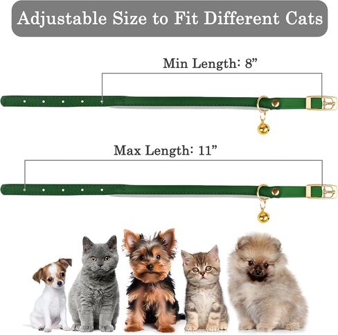 OOPSDOGGY Rolled Leather Cat Collar with Bell - Reflective Kitten Collar with Safety Elastic Strap - Adjustable Small Pet Collars for Boy Girl Cats (Green) in Saudi Arabia