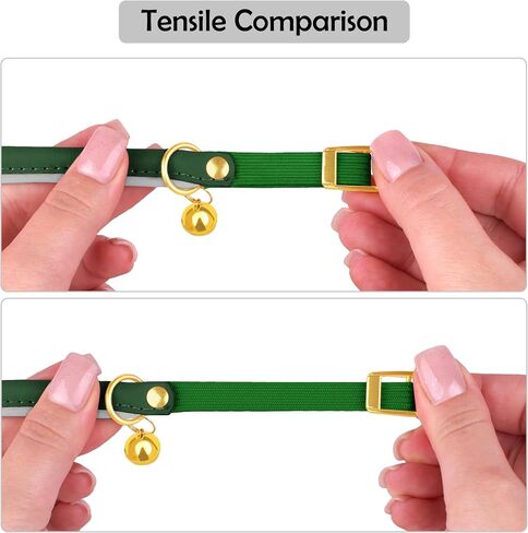 OOPSDOGGY Rolled Leather Cat Collar with Bell - Reflective Kitten Collar with Safety Elastic Strap - Adjustable Small Pet Collars for Boy Girl Cats (Green) in Saudi Arabia