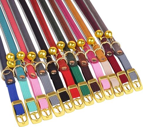 OOPSDOGGY Rolled Leather Cat Collar with Bell - Reflective Kitten Collar with Safety Elastic Strap - Adjustable Small Pet Collars for Boy Girl Cats (Green) in Saudi Arabia