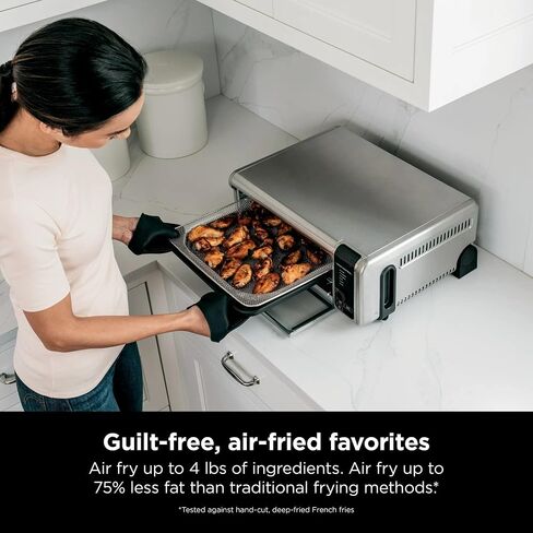 Ninja SP080 Foodi Digital Air Fry Countertop Oven with 6-in-1 Functionality, Flip Up & Away Capability for Storage Space, with Air Fry Basket, Wire Rack, Sheet Pan & Crumb Tray, Silver (Renewed) in Saudi Arabia